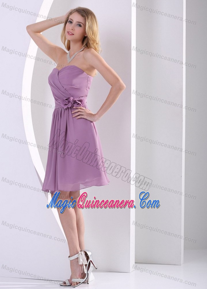 Cheap Purple Strapless Knee-length Chiffon Dama Dresses in London