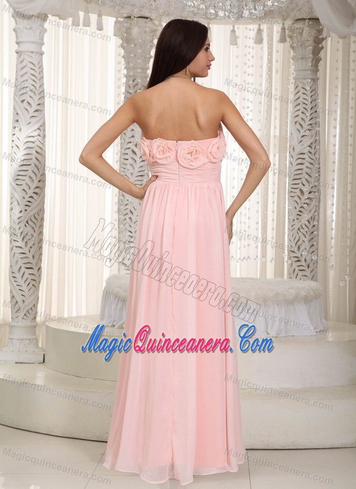 Flowery and Ruched Floor Length Pink Quinceanera Dama Dress 2013