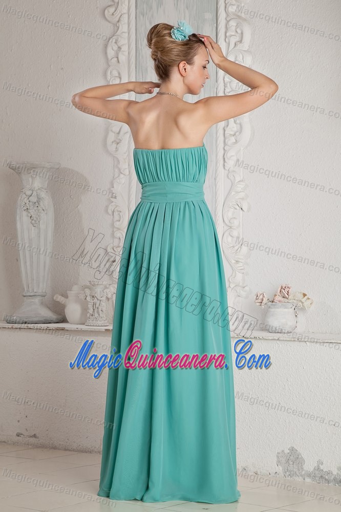 Ruches Sash Floor Length Turquoise Quinceanera Dama Dresses 2014