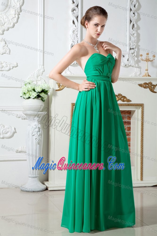 Ruched Sweetheart Green Floor Length Chiffon Quince Dama Dresses