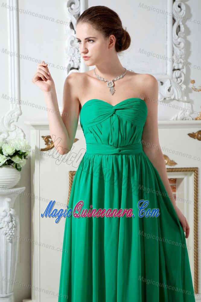 Ruched Sweetheart Green Floor Length Chiffon Quince Dama Dresses