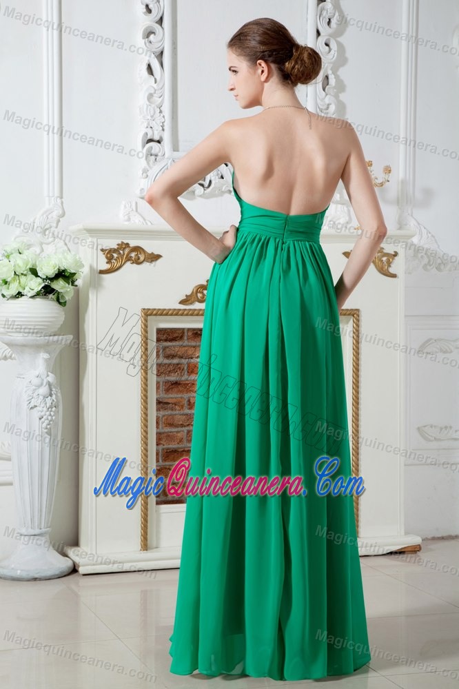 Ruched Sweetheart Green Floor Length Chiffon Quince Dama Dresses