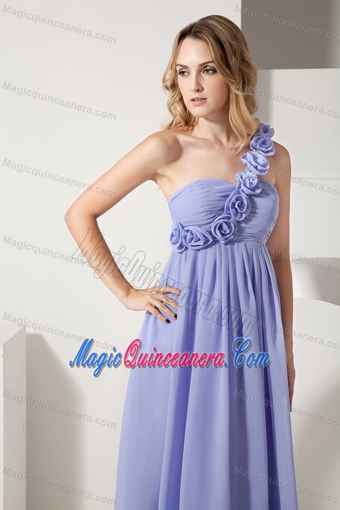 Flowery One Shoulder Dama Dress for Quinceaneras of Ankle Length