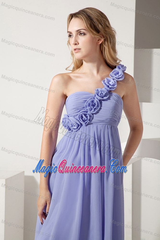 Flowery One Shoulder Dama Dress for Quinceaneras of Ankle Length