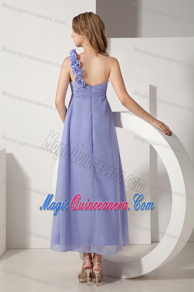 Flowery One Shoulder Dama Dress for Quinceaneras of Ankle Length