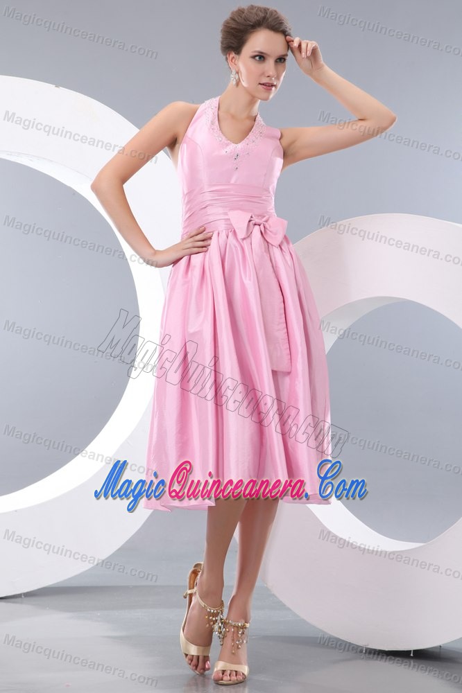 Rose Pink Empire Halter Dama Quinceanera Dresses with Sash Beading