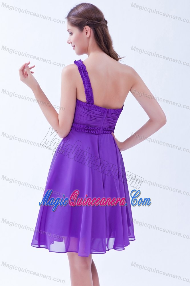 Ruched One Shoulder Chiffon Quinceanera Dama Dresses Knee Length