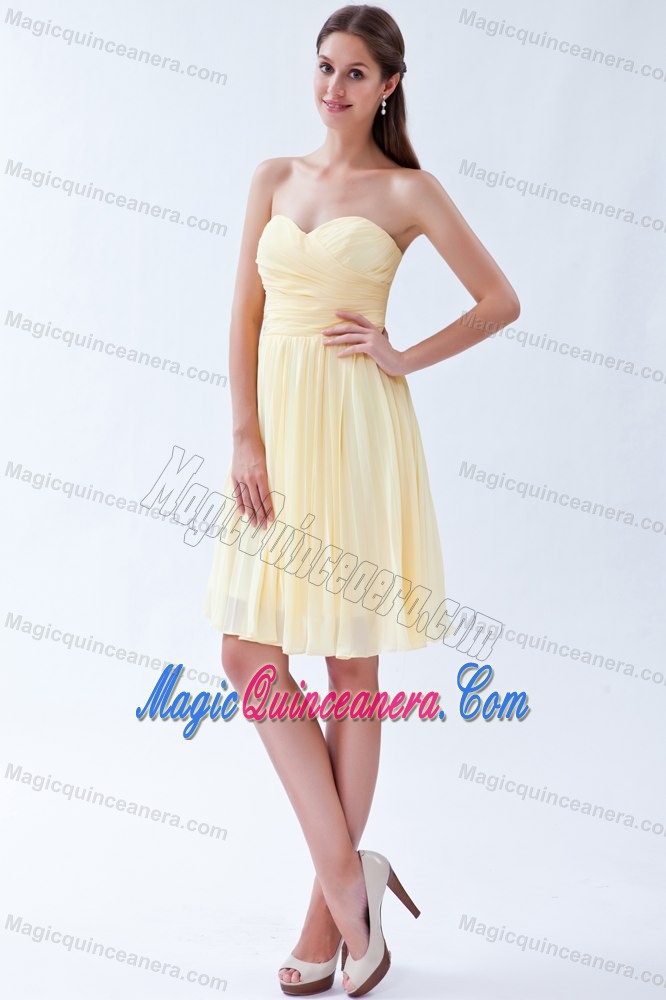 Ruched and Pleated Sweetheart Light Yellow Quinceanera Dama Dress