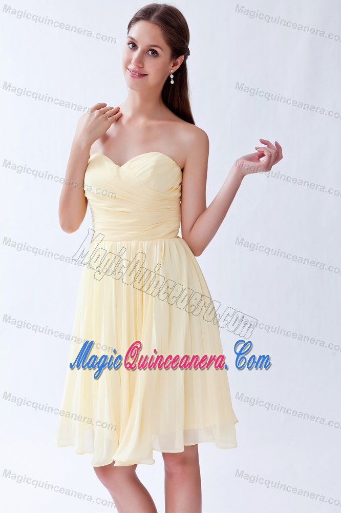 Ruched and Pleated Sweetheart Light Yellow Quinceanera Dama Dress