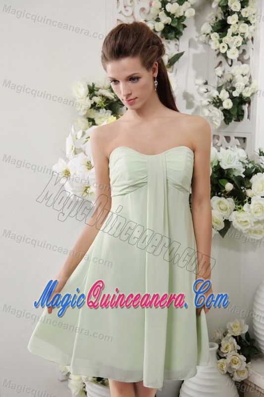 Ruched Sweetheart Mini Length Chiffon Dama Dress in Apple Green