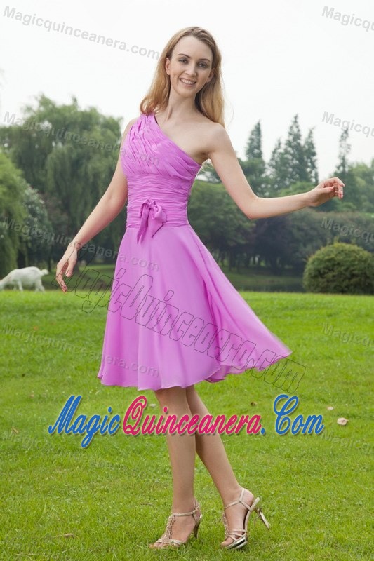 Lavender One Shoulder Dama Dresses for Quinceanera with Ruches Sash