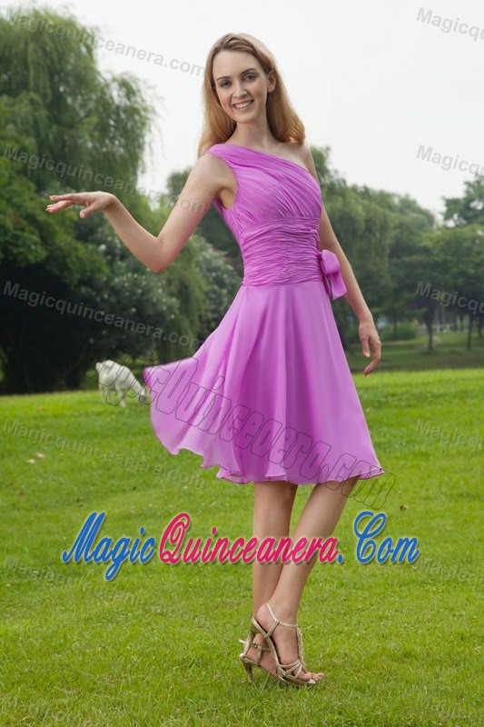 Lavender One Shoulder Dama Dresses for Quinceanera with Ruches Sash