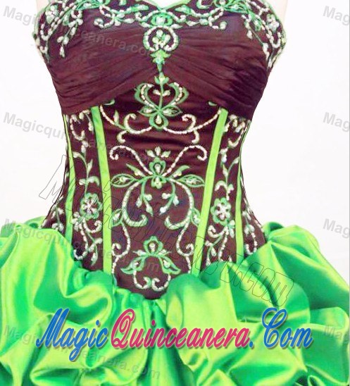 Taffeta Pick-ups Strapless Green Beading Quinceanera Dress