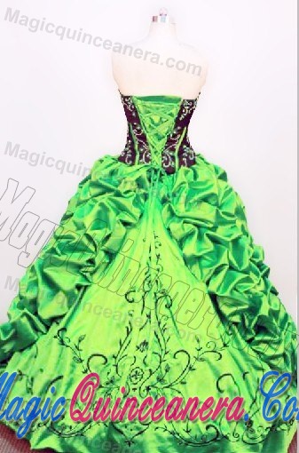 Taffeta Pick-ups Strapless Green Beading Quinceanera Dress