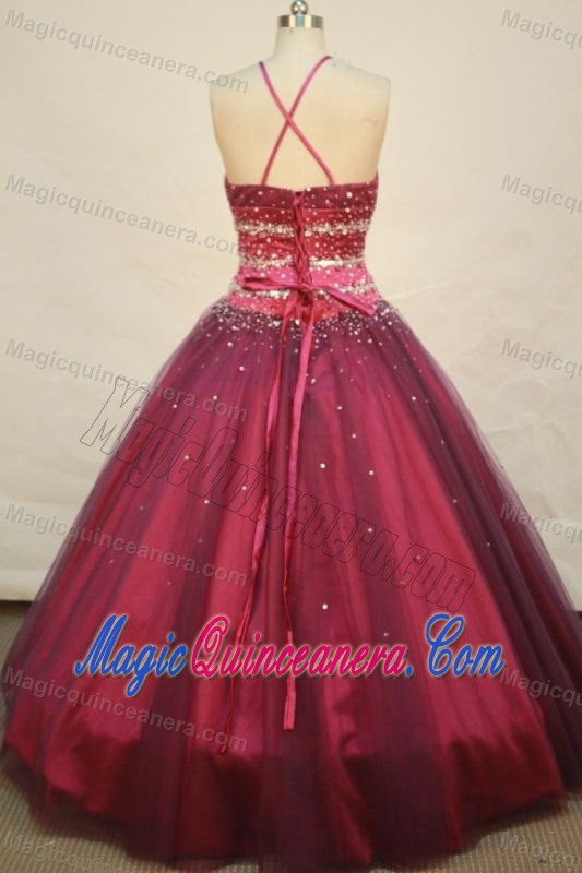 Crisscross Back V-neck Quinceanera Dresses in Red Beaded