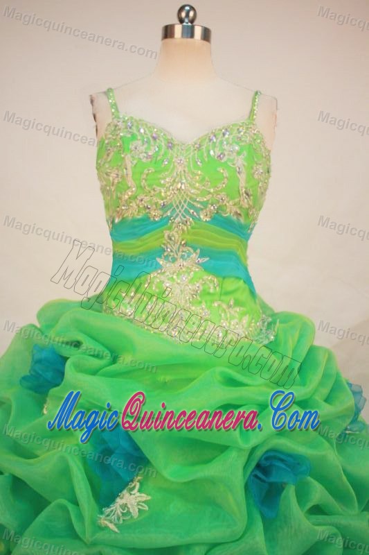 Pick-ups Green Straps Beaded Dresses Of 15 with Appliques