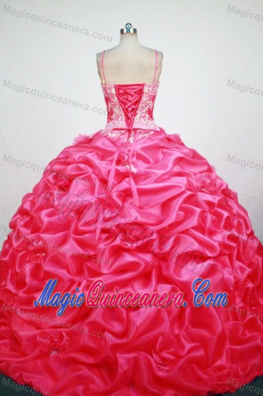 Appliques Straps Red Quinceanera Gown with Beads Pick-ups