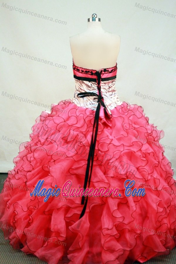 Zebra Embroidery Watermelon Quinceanera Dress with Ruffles Layered