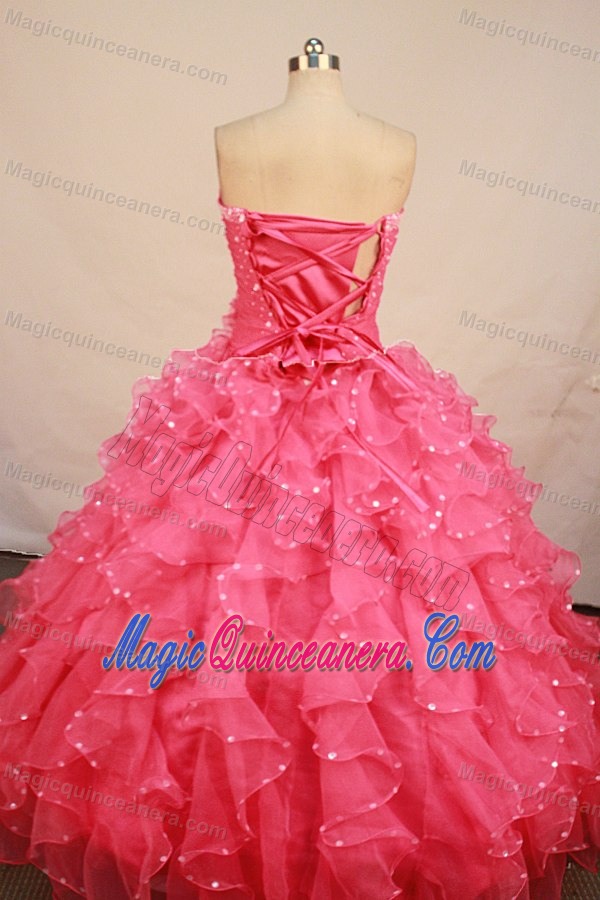 Ruching Beaded Sweetheart Watermelon Flowers Quinceanera Dresses