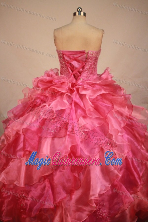 Watermelon Tiered Ruffles Beading Appliques Quinceanera Dresses