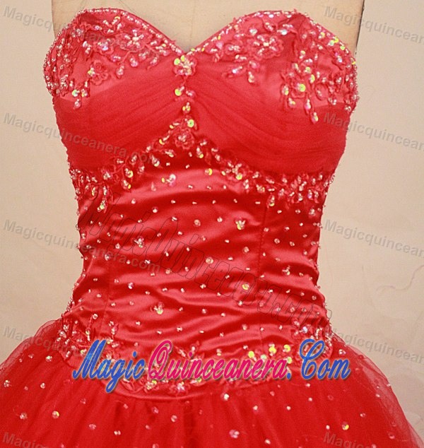 Appliques Beaded Red New Style Quinceanera Dress with Hand Made