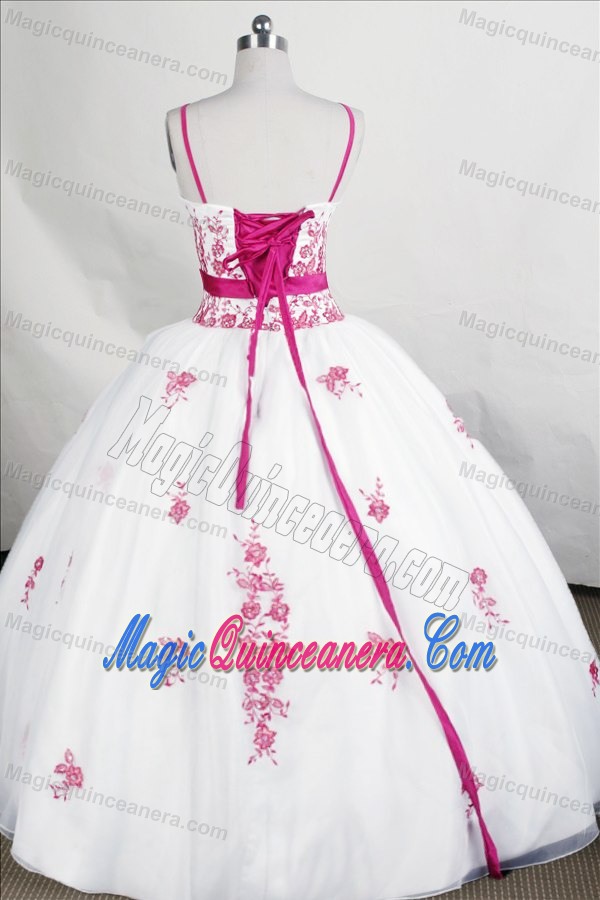 Spaghetti Straps Appliques White Sash Quinceanera Dress with Bow