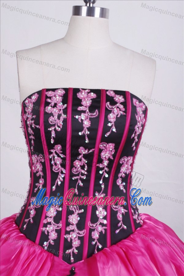 Embroidery Hot Pink Strapless Quinceanera Dresses for Sweet 16