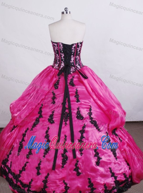 Embroidery Hot Pink Strapless Quinceanera Dresses for Sweet 16