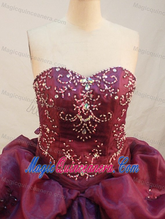 Burgundy Beaded Appliques Quinceanera Dresses with Sweep Train