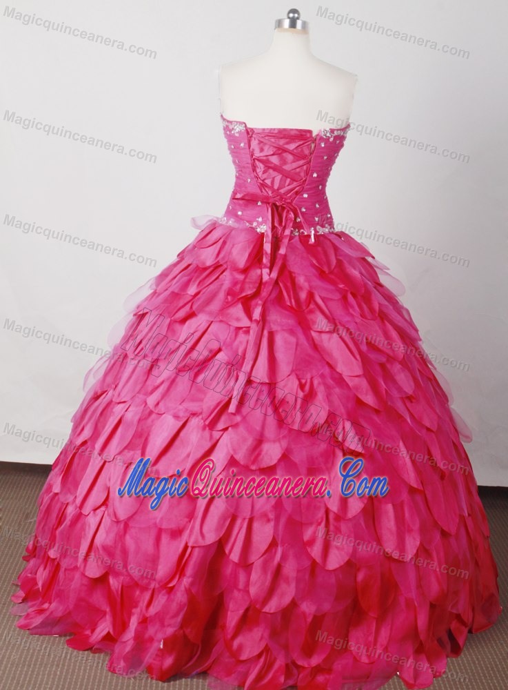 Ruching Beaded Strapless Hot Pink Quinceanera Dress with Petals