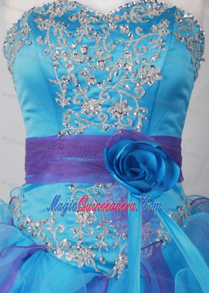 Flower Layered Ruffles Colorful Organza Quinceanera Dress with Belt