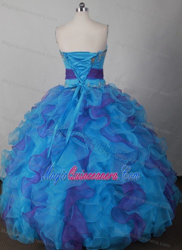 Flower Layered Ruffles Colorful Organza Quinceanera Dress with Belt