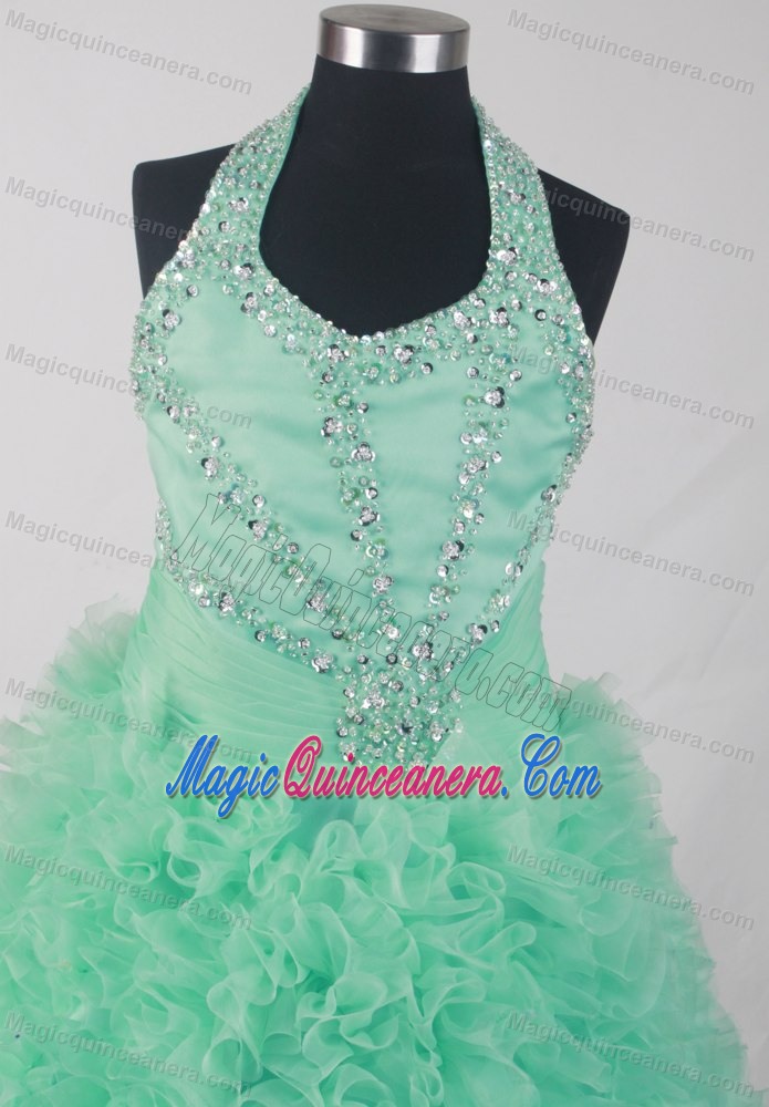 Layered Ruffles Halter Apple Green Beading Quinceanera Dresses