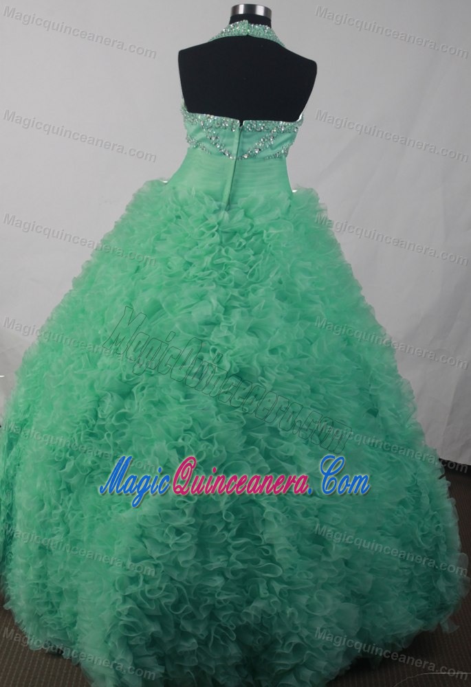 Layered Ruffles Halter Apple Green Beading Quinceanera Dresses