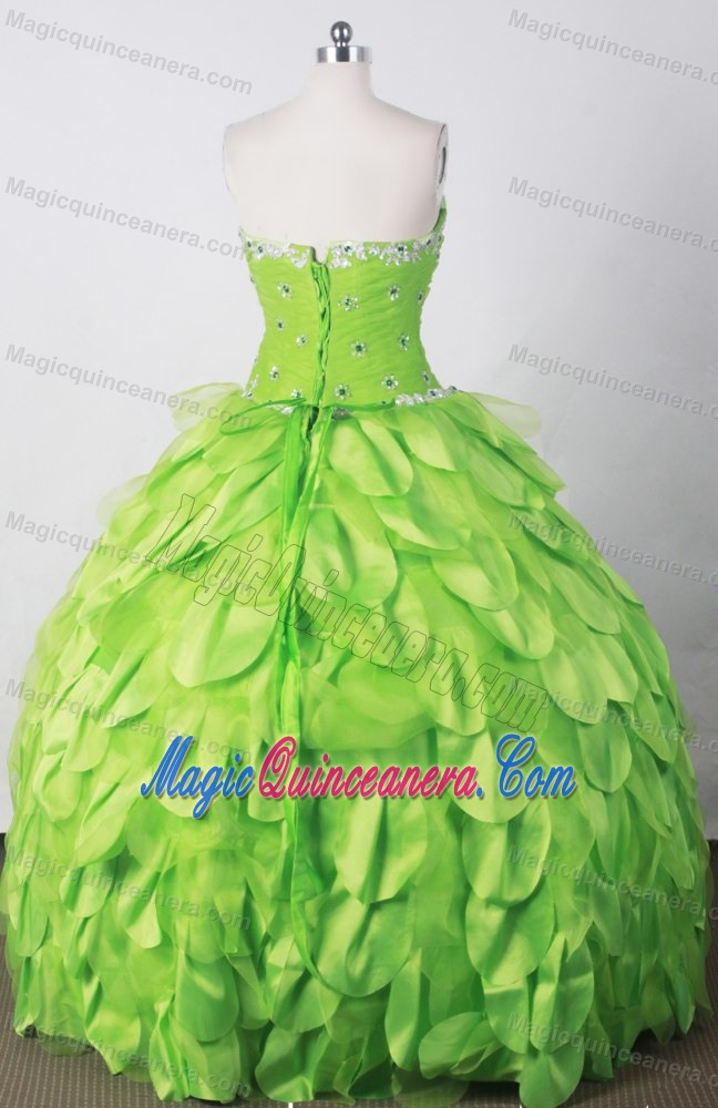 Petaloid Spring Green Beaded Ruching Sweet 15 Dress for Quinceanera