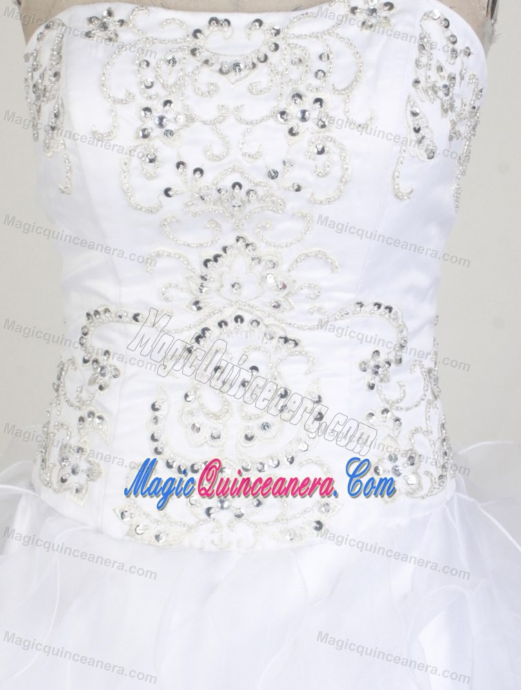 Ruffled Layers Beading White Quinceanera Dresses with Brush Train