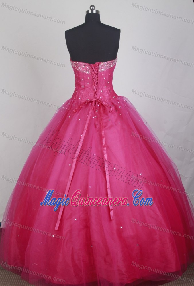 Simple Discount Hot Pink Organza Beaded Ruching Sweet 16 Dresses