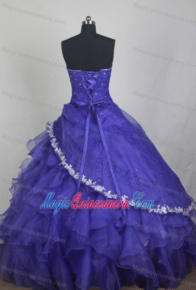 Layered Purple Appliques Ruching Quinceanera Dress in Caloundra