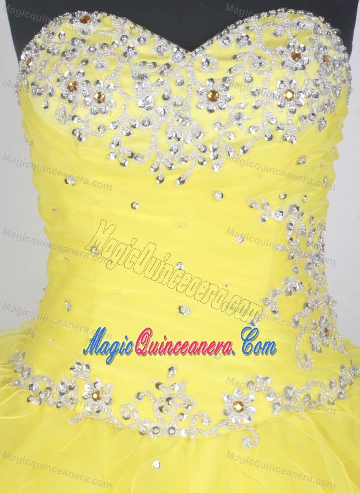 New Ruched Sweetheart Yellow and Blue Layered Quinceanera Dresses