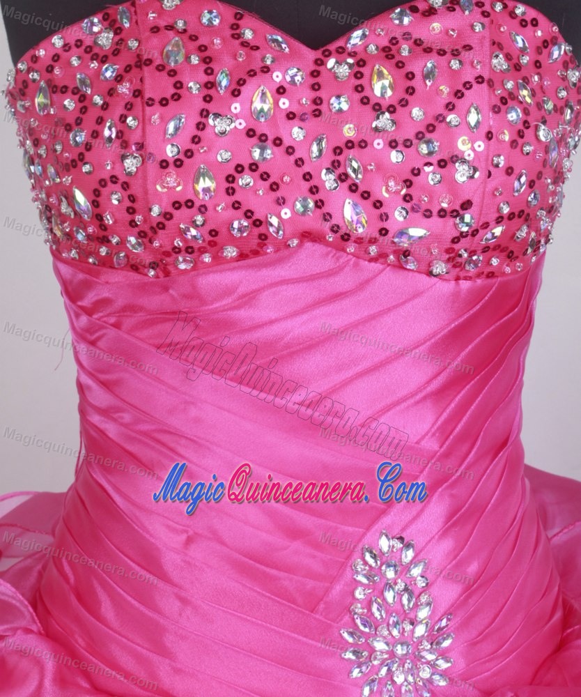 Beaded Sweetheart Ruching Ruffled Layers Bundaberg Quinceanera Dress