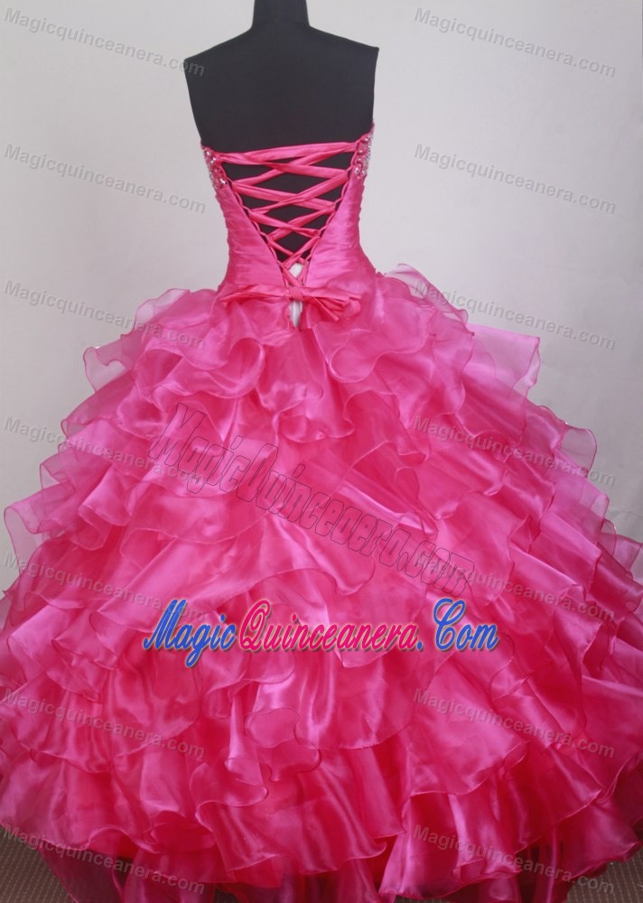 Beaded Sweetheart Ruching Ruffled Layers Bundaberg Quinceanera Dress