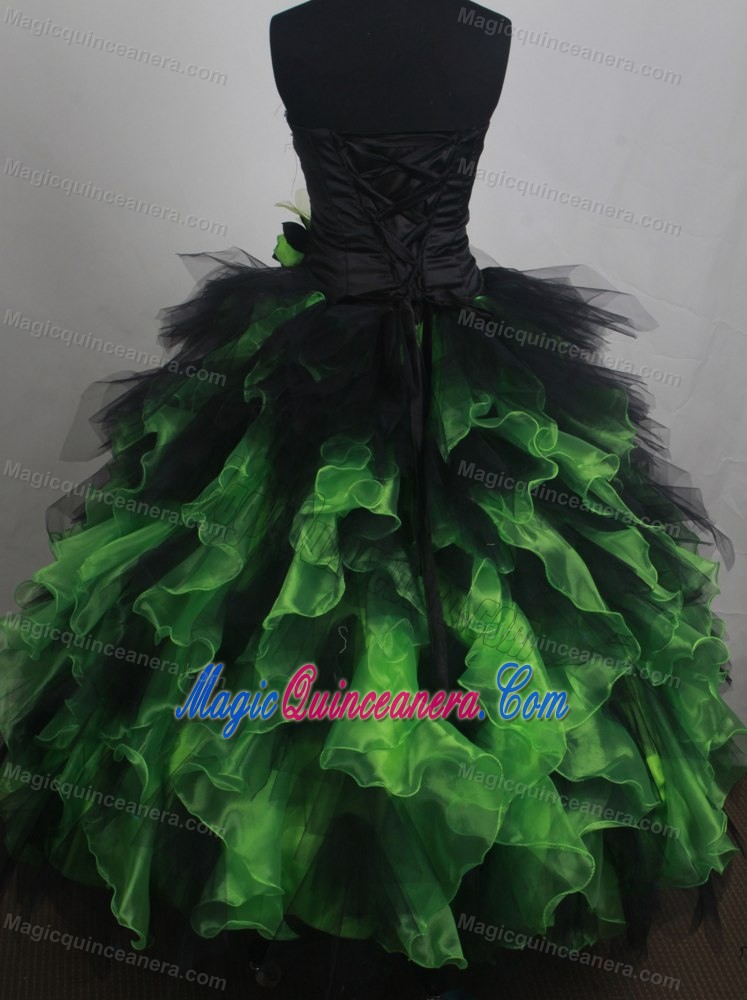 Ruffled Green and Black Beading Quinceanera Dresses in Montreal