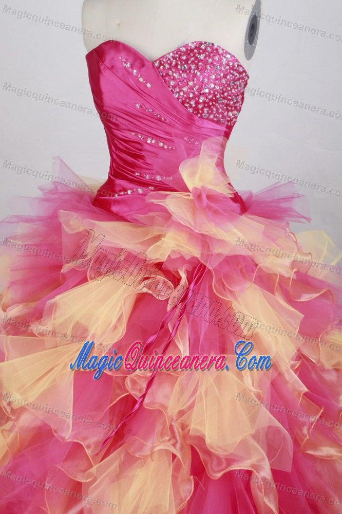 Beaded Multi-colored Sweet 16 Quinceanera Dress with Ruffles