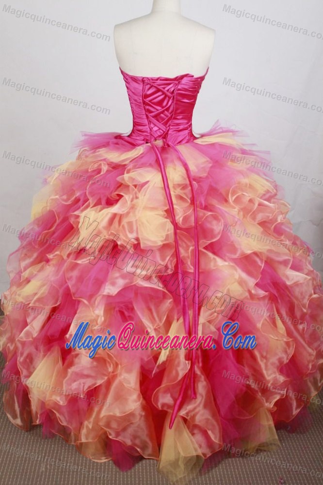 Beaded Multi-colored Sweet 16 Quinceanera Dress with Ruffles