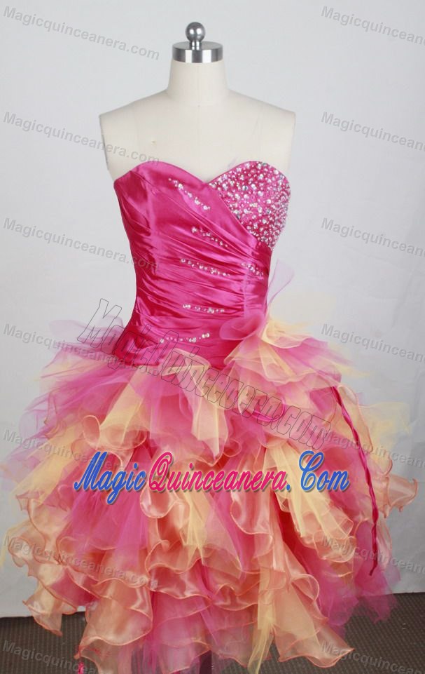 Beaded Multi-colored Sweet 16 Quinceanera Dress with Ruffles