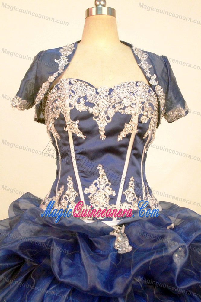 Appliques Sweetheart Floor-length Ruffled Blue Quinceanera Dress