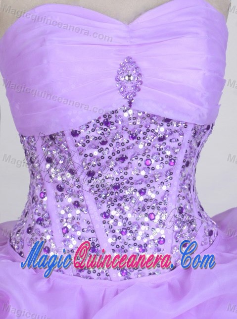 Rolling and Pick-up Sweetheart Beading Lavender Quinces Dresses