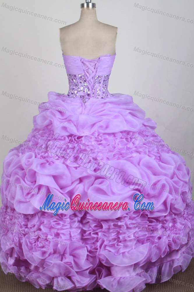 Rolling and Pick-up Sweetheart Beading Lavender Quinces Dresses