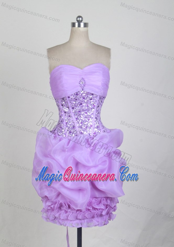 Rolling and Pick-up Sweetheart Beading Lavender Quinces Dresses