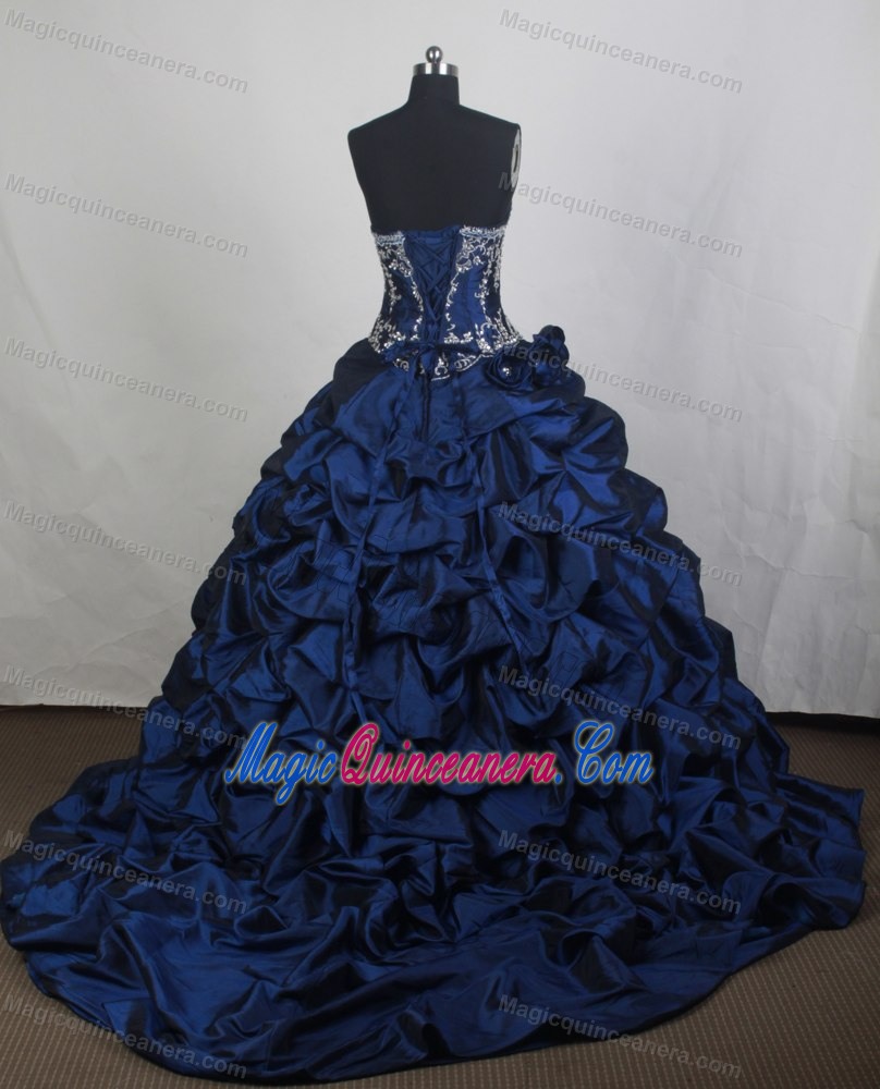 Sweetheart Appliques and Beading Brush Train Sweet 16 Dresses